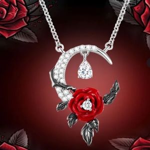 Crescent Moon & Rose Pendant Necklace